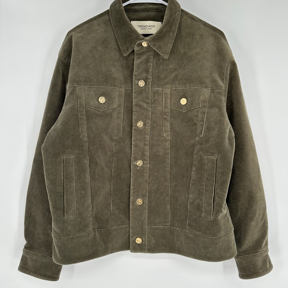Trendiano Modern Luxury Mens M Olive Green Corduroy Trucker Jacket 3LC4094460